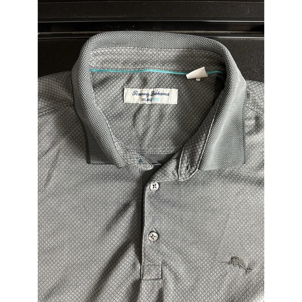 Tommy Bahama Mens Polo Shirt Island‎ Zone Diamond Pattern Gray Golf Beach Teal L